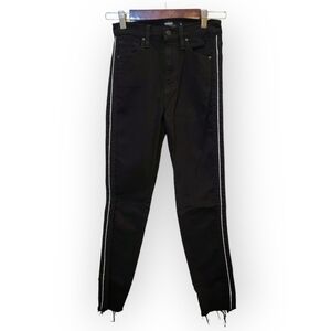 Hudson Holly High Rise Black Skinny Ankle Jeans Raw Hem Tuxedo Stripe Size 25